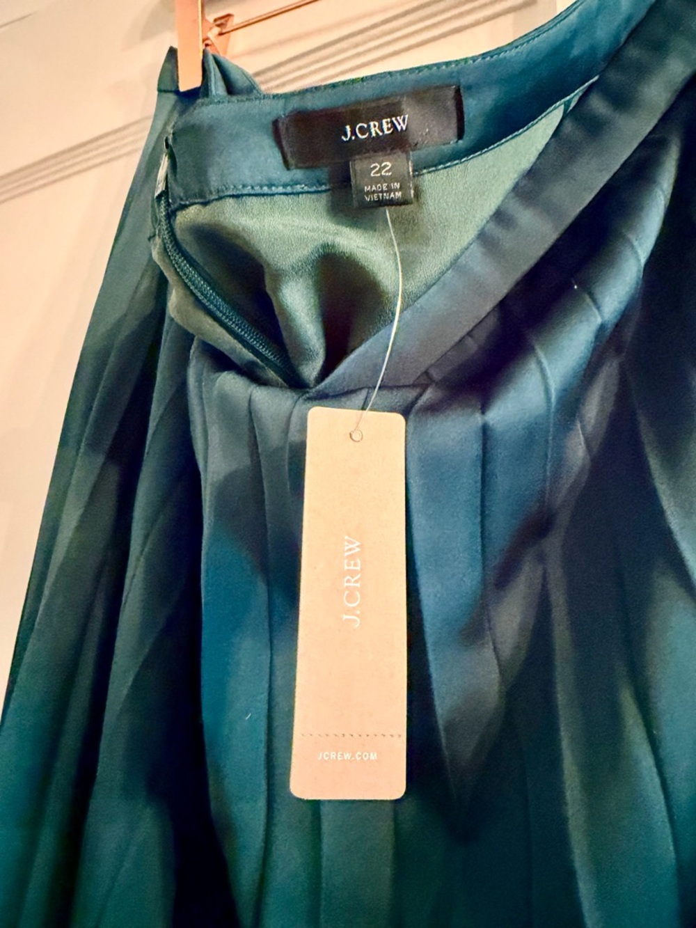 NWT J. Crew Deep Green Midi Pleated Skirt Sz 22